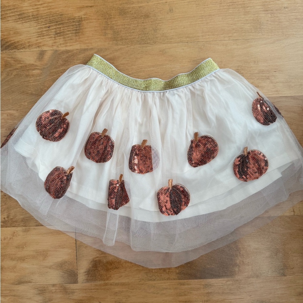 Wink White Tulle Skirt with Copper Pumpkin Sequins
